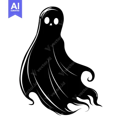 Aset desain premium: Black and White Ghost with Simple Facial Features