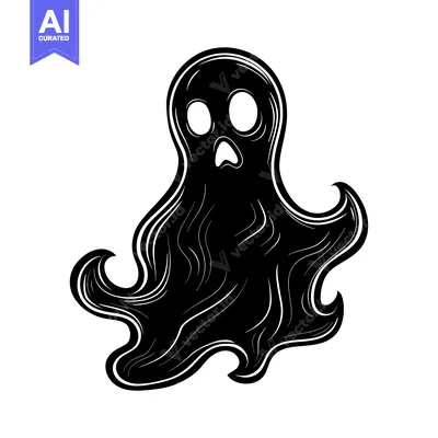 Aset desain premium: Black and White Illustration of a Ghost with Wavy Body