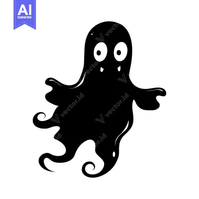 Popular premium asset: Black and white cartoon ghost with large eyes and a smile