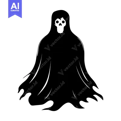 Aset desain premium: A black silhouette of a ghost with a skull face