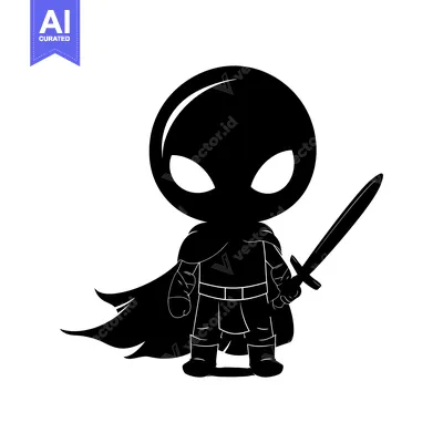 Premium design asset: A silhouette of a cartoon alien warrior holding a sword