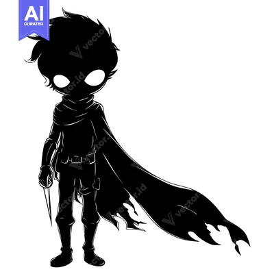 Popular premium asset: Silhouetted Anime Character Holding a Dagger and Wearing a Cape
