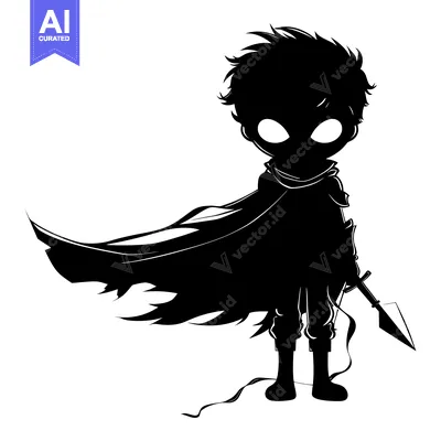 Aset premium populer: Silhouette of a young warrior holding a spear with flowing cape