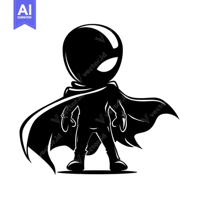 Premium design asset: Black Silhouette of a Small Superhero with a Cape