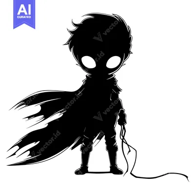 Premium design asset: Silhouette of a Boy with a Cape and a Whip
