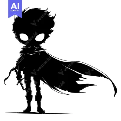 Aset desain premium: Silhouette of a Clad Figure with a Cape and Sword
