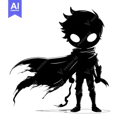 Aset desain premium: Silhouette of a Boy in a Cape and Boots