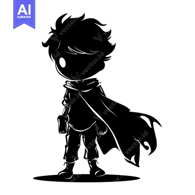 Aset premium populer: Silhouette of a Cartoon Boy Wearing a Cape