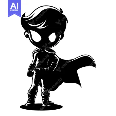 Premium design asset: Silhouette of a Boy Superhero with Cape