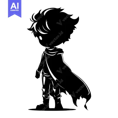 Aset premium populer: Silhouette of a young boy wearing a cape