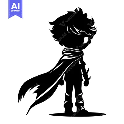 Popular premium asset: Black and White Silhouette of a Boy with a Cloak