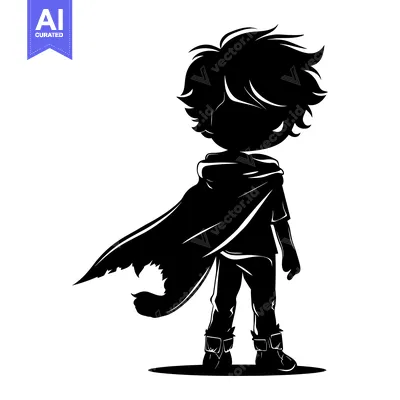 Premium design asset: Silhouette of a Boy Wearing a Cape and Standing With His Back to the V