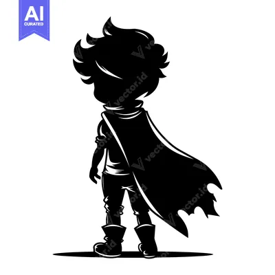 Aset premium populer: Silhouette of a Young Boy in a Cape Standing Backwards