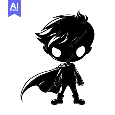 Aset desain premium: A Silhouette of a Boy Dressed as a Superhero