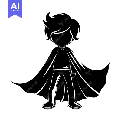 Aset premium populer: Silhouette of a Boy Dressed as a Superhero