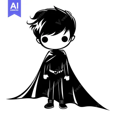 A Cartoon Superhero Boy in a Cape, Standing