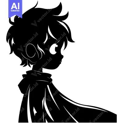 Premium design asset: Silhouette of a Boy Wearing a Cape, Looking to the Right