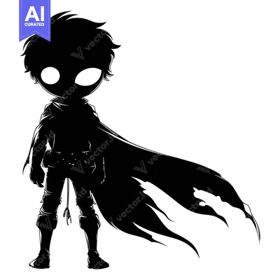 Aset premium populer: Silhouette of a Chibi Character with a Flowing Cape