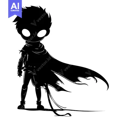 Aset premium populer: Silhouette of a young person with a cloak and spiky hair