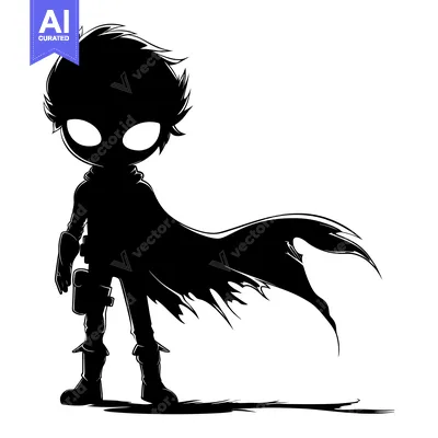 Aset desain premium: Silhouette of a Character with a Flowing Cape