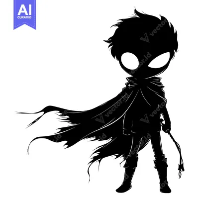 Aset premium populer: Silhouette of a Cartoon Character with a Cape and a Whip