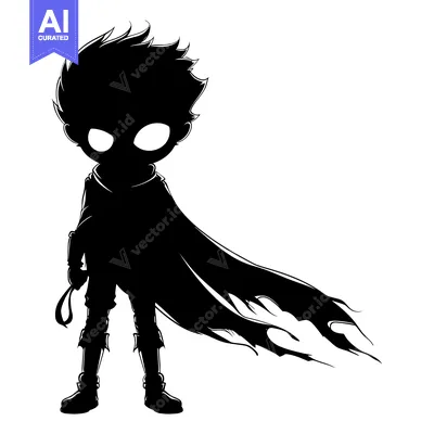 Aset premium populer: Silhouette of a cloaked character with glowing eyes