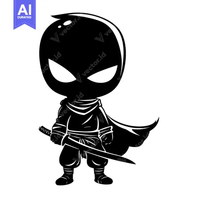 Aset premium populer: A Cartoon Silhouette of a Ninja Holding a Sword