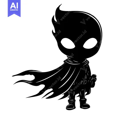 Popular premium asset: Silhouette of a Cartoon Character with a Cape and a Weapon