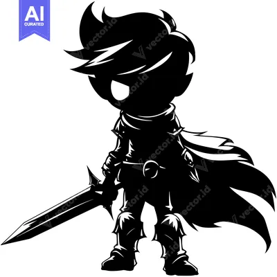 Silhouette of a Young Knight Holding a Sword