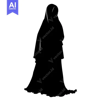 Aset desain premium: Silhouette of a Woman Wearing a Hijab and Abaya