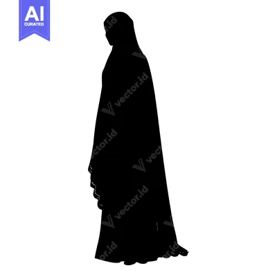 Premium design asset: Silhouette of a woman wearing a hijab and a long gown