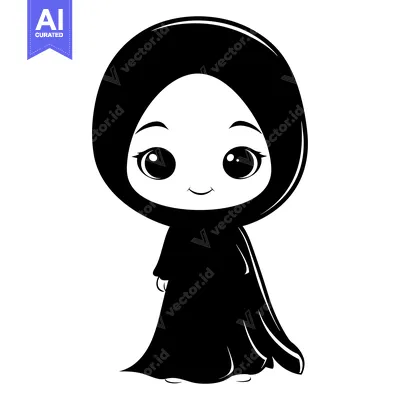 Aset premium populer: Cartoon Illustration of a Young Girl Wearing a Hijab