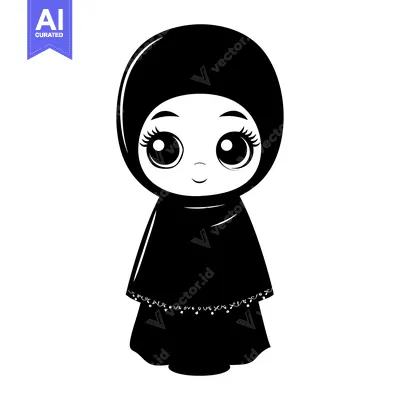 Popular premium asset: A Cute Cartoon Girl Wearing a Black Hijab