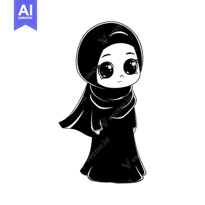 Aset premium populer: A Cartoon Illustration of a Young Woman Wearing a Hijab