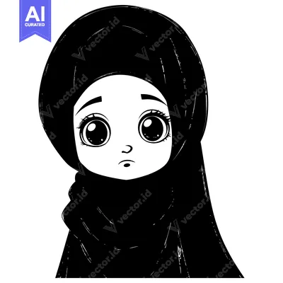 Premium design asset: A Cartoon Depiction of a Young Woman Wearing a Hijab