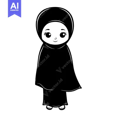 Premium design asset: A Cute Cartoon Illustration of a Young Girl Wearing a Hijab