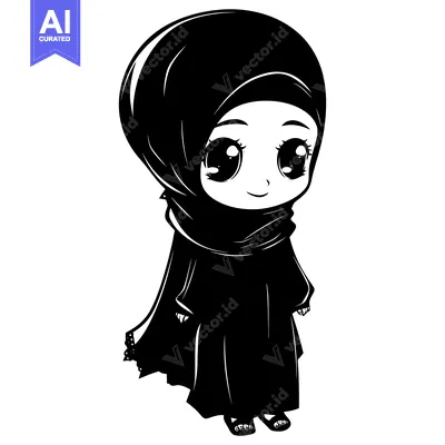 Premium design asset: Cartoon illustration of a young woman wearing a hijab