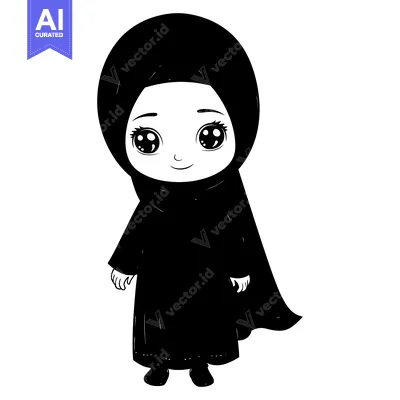 Aset premium populer: Cartoon Illustration of a Young Girl Wearing a Hijab