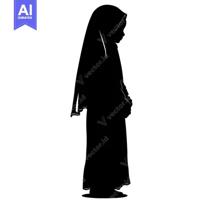 Aset desain premium: Silhouette of a young woman in a hijab standing with her head bowed