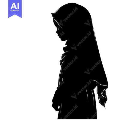 Aset desain premium: Silhouette of a Young Girl Wearing a Hijab