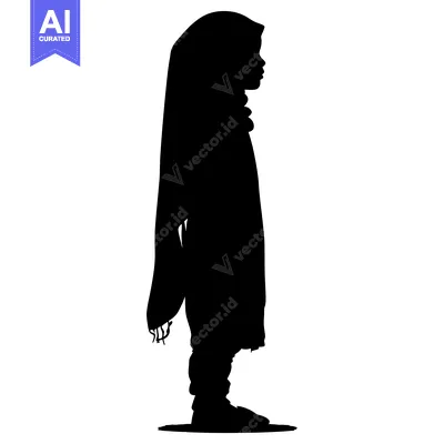Aset premium populer: Silhouette of a Young Girl Wearing a Hijab