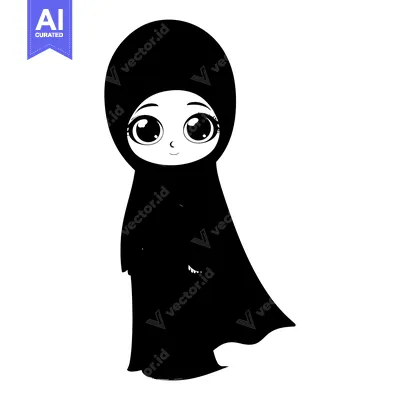 Aset desain premium: Cartoon Illustration of a Young Girl Wearing a Hijab