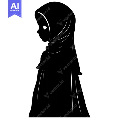 Aset desain premium: Silhouette of a Woman Wearing a Hijab