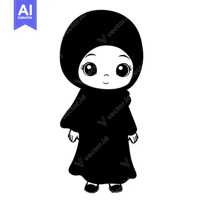 Premium design asset: Cartoon illustration of a young girl wearing a hijab