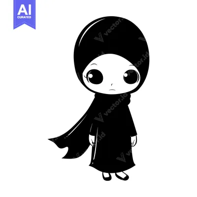 Aset premium populer: A Cartoon Illustration of a Young Girl Wearing a Hijab