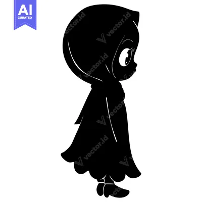 Aset premium populer: Silhouette of a Young Girl in a Hooded Dress
