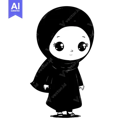 Aset premium populer: A cartoon illustration of a young girl wearing a hijab