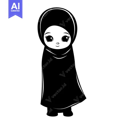 Aset desain premium: Cartoon Illustration of a Young Woman Wearing a Hijab