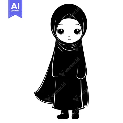 Aset desain premium: Cartoon Illustration of a Young Woman Wearing a Hijab