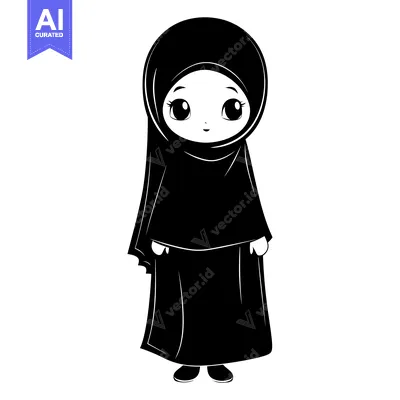Aset premium populer: Cartoon illustration of a young woman wearing a hijab